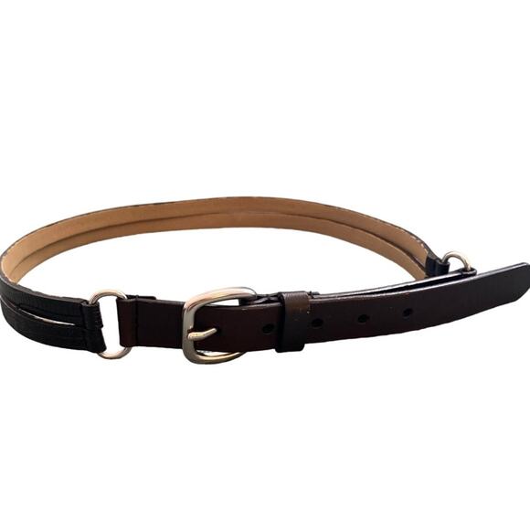 Belt Leather Man Made Material Double Strap Women Medium Brown Black - Picture 1 of 7